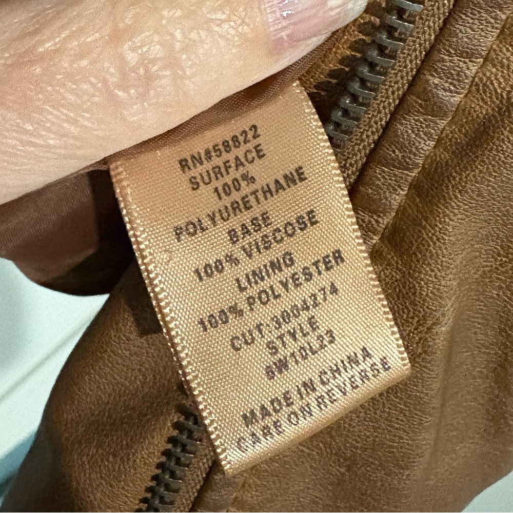 Max Studio Brown Faux Leather Moto Jacket Asymmetrical Zipper - Picture 7 of 8